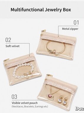 3pc Vlando Travel Jewelry Organizer Velvet Jewelry Pouch Clear Front W/ Zipper